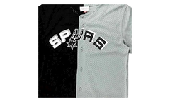 NBA Split Color Mesh Button Front Shirt "San Antonio Spurs - Black" BA88XR SAS K HF5