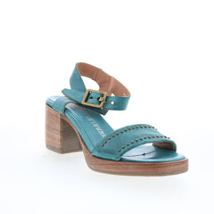 Arvin Womens Green Leather Hook & Loop Heeled Sandals Shoes