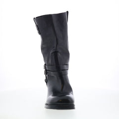 Lil Womens Black Leather Slip On Casual Dress Boots