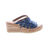 Nicolls Womens Blue Leather Slip On Wedges Sandals Shoes